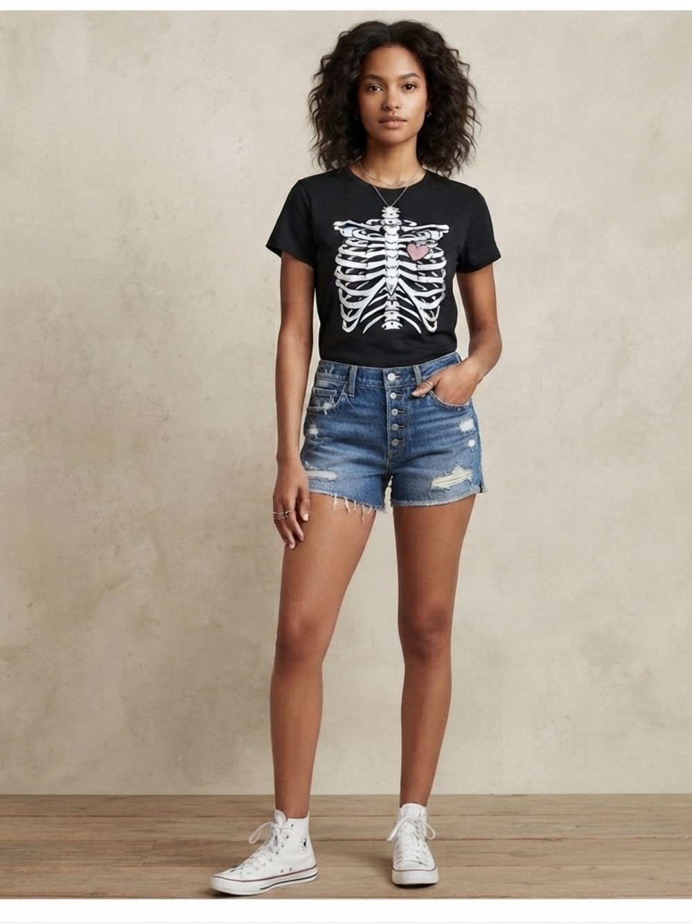 House of Cotton Black Skeleton Graphic T-Shirt